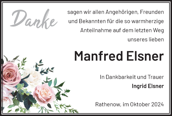 Traueranzeige von Manfred Elsner von Märkische Oderzeitung