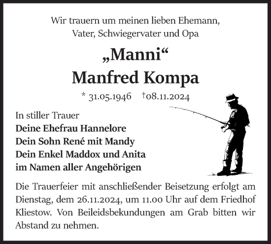 Traueranzeige von Manfred Kompa von Märkische Oderzeitung