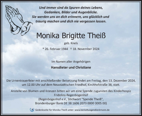 Traueranzeige von Monika Brigitte Theiß von Märkische Oderzeitung