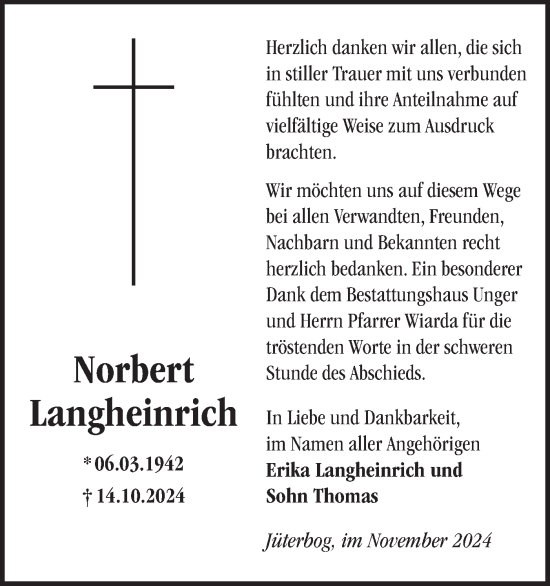 Traueranzeige von Norbert Langheinrich von Märkische Oderzeitung