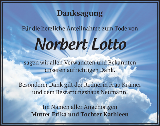 Traueranzeige von Norbert Lotto von Märkische Oderzeitung