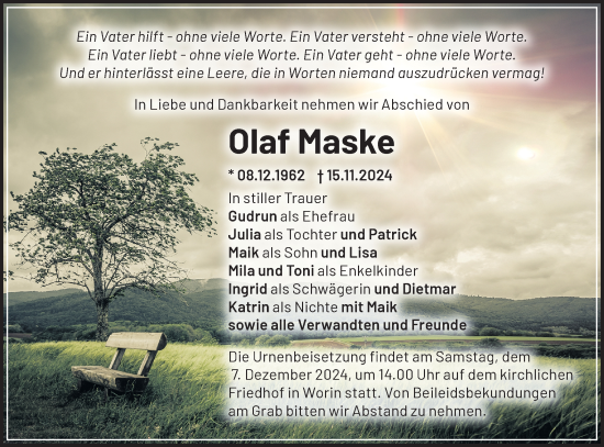 Traueranzeige von Olaf Maske von Märkische Oderzeitung