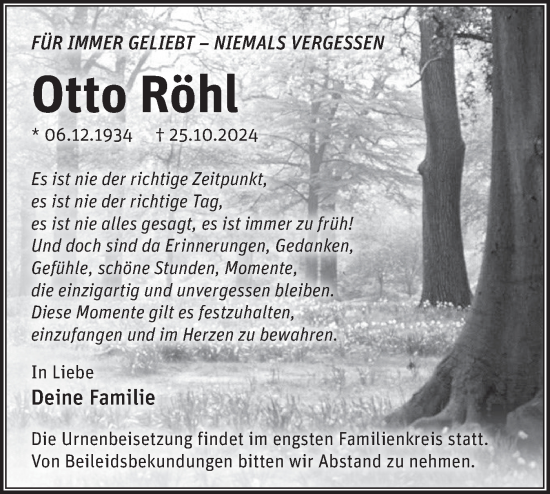 Traueranzeige von Otto Röhl von Märkische Oderzeitung