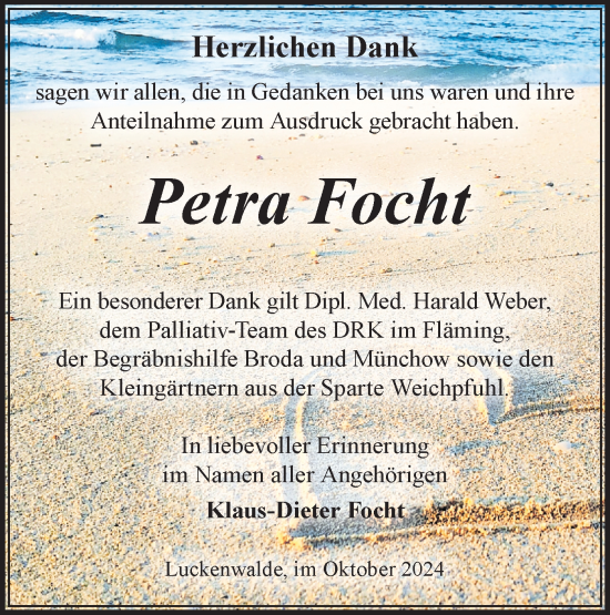 Traueranzeige von Petra Focht von Märkische Oderzeitung