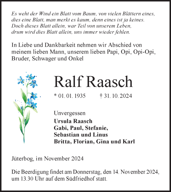 Traueranzeige von Ralf Raasch von Märkische Oderzeitung