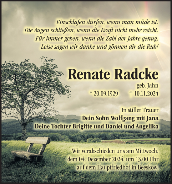 Traueranzeige von Renate Radcke von Märkische Oderzeitung