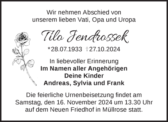 Traueranzeige von Tilo Jendrossek von Märkische Oderzeitung