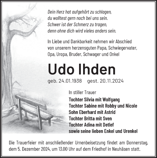 Traueranzeige von Udo Ihden von Märkische Oderzeitung