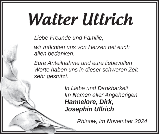 Traueranzeige von Walter Ullrich von Märkische Oderzeitung