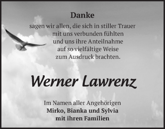 Traueranzeige von Werner Lawrenz von Märkische Oderzeitung