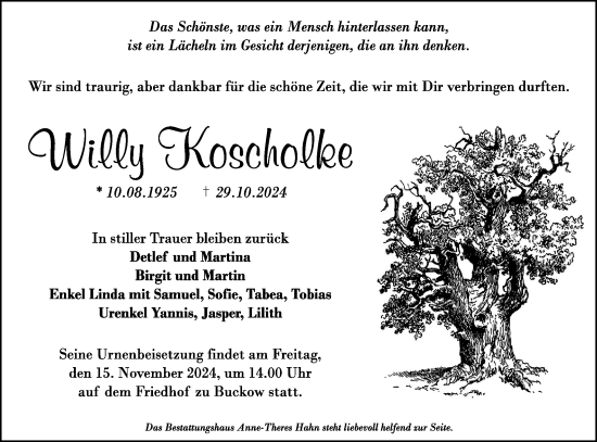 Traueranzeige von Willy Koscholke von Märkische Oderzeitung