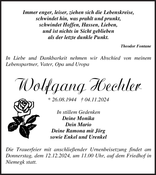 Traueranzeige von Wolfgang Hechler von Märkische Oderzeitung