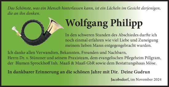 Traueranzeige von Wolfgang Philipp von Märkische Oderzeitung