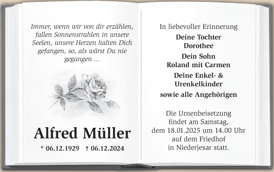 Traueranzeige von Alfred Müller von Märkische Oderzeitung