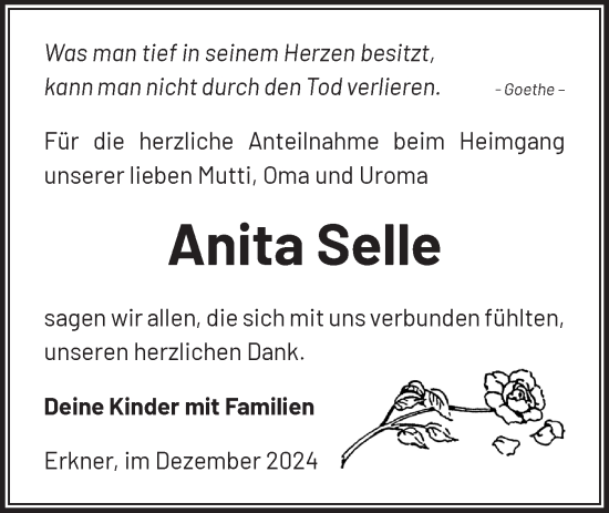 Traueranzeige von Anita Selle von Märkische Oderzeitung