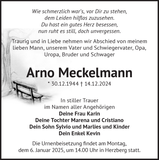 Traueranzeige von Arno Meckelmann von Märkische Oderzeitung