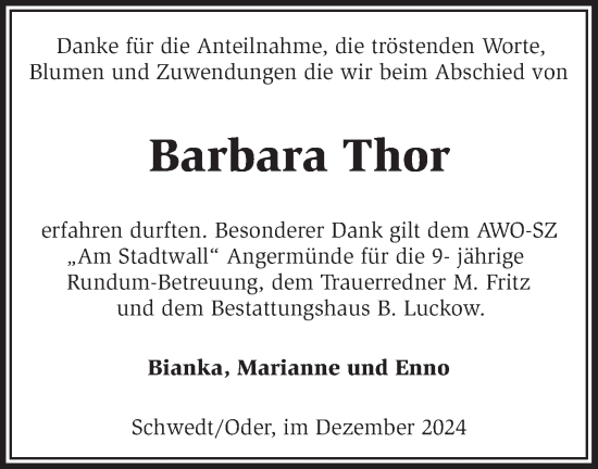 Traueranzeige von Barbara Thor von Märkische Oderzeitung