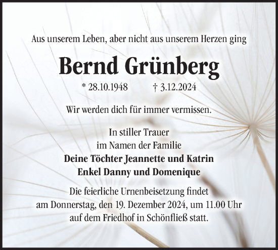 Traueranzeige von Bernd Grünberg von Märkische Oderzeitung