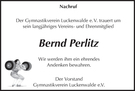 Traueranzeige von Bernd Perlitz von Märkische Oderzeitung