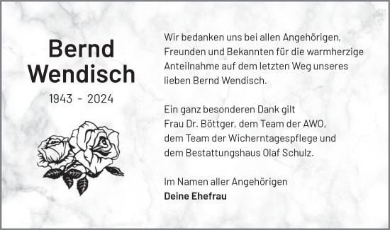 Traueranzeige von Bernd Wendisch von Märkische Oderzeitung