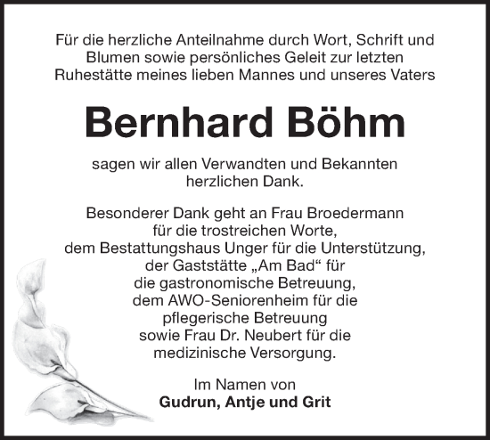 Traueranzeige von Bernhard Böhm von Märkische Oderzeitung