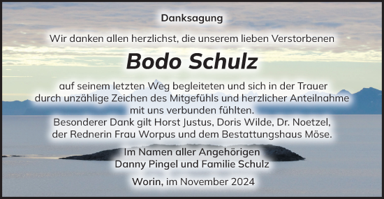 Traueranzeige von Bodo Schulz von Märkische Oderzeitung