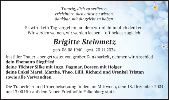 Traueranzeige von Brigitte Steinmetz von Märkische Oderzeitung