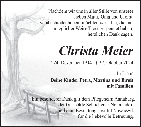 Traueranzeige von Christa Meier von Märkische Oderzeitung