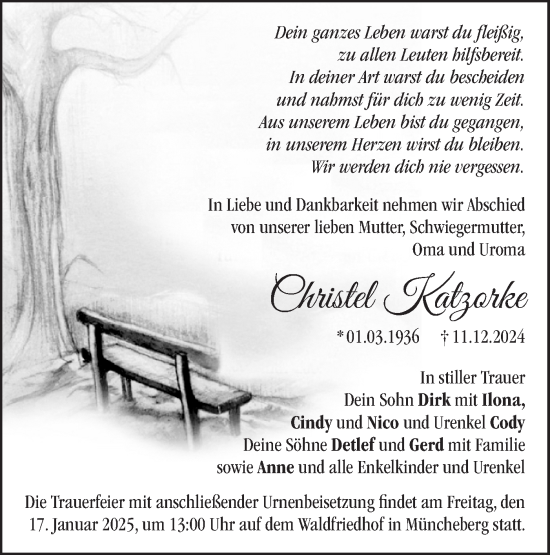 Traueranzeige von Christel Katzorke von Märkische Oderzeitung