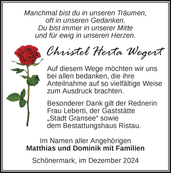 Traueranzeige von Christel Herta Wegert von Märkische Oderzeitung