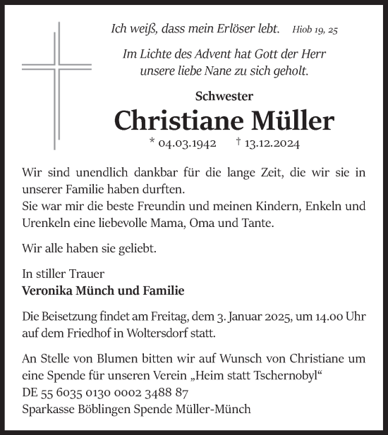 Traueranzeige von Christiane Müller von Märkische Oderzeitung