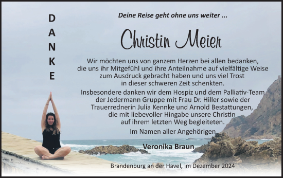 Traueranzeige von Christin Meier von Märkische Oderzeitung