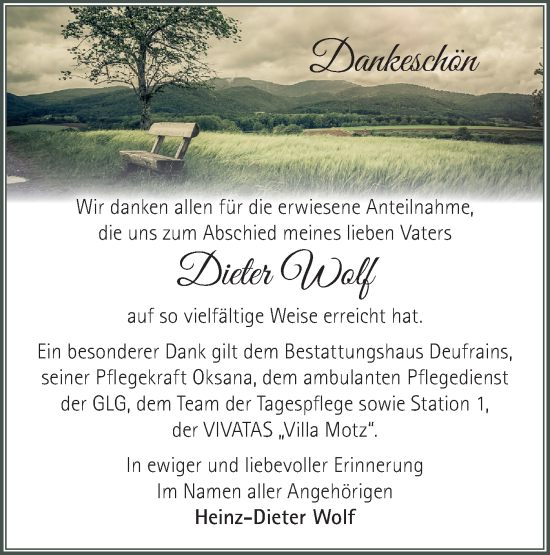 Traueranzeige von Dieter Wolf von Märkische Oderzeitung