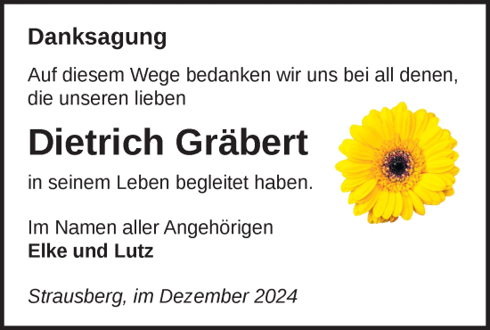 Traueranzeige von Dietrich Gräbert von Märkische Oderzeitung