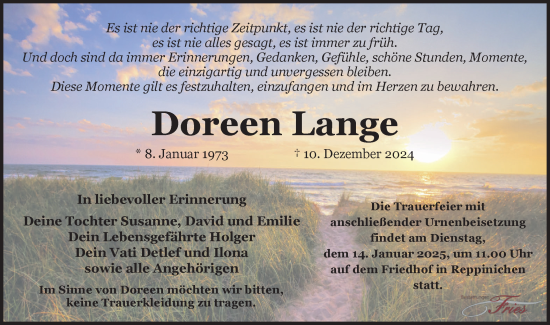 Traueranzeige von Doreen Lange von Märkische Oderzeitung