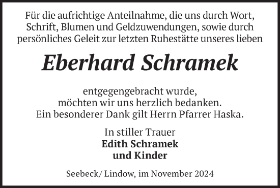 Traueranzeige von Eberhard Schramek von Märkische Oderzeitung