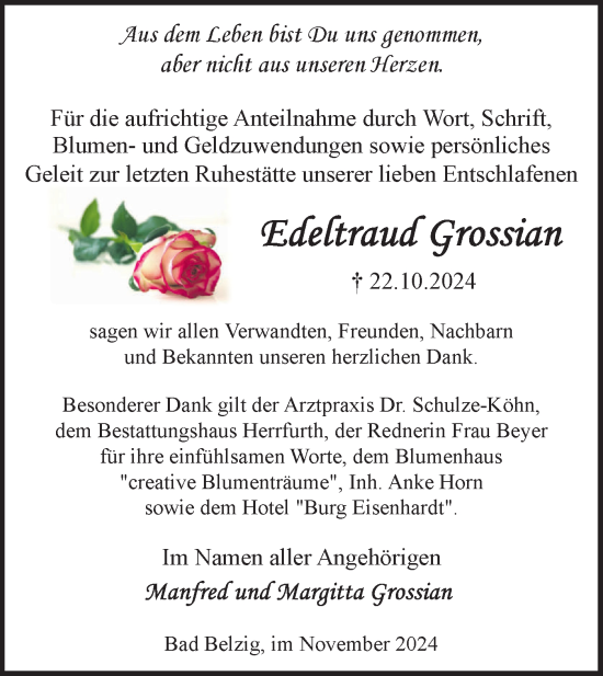 Traueranzeige von Edeltraud Grossian von Märkische Oderzeitung