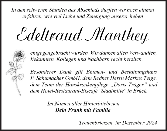 Traueranzeige von Edeltraud Manthey von Märkische Oderzeitung