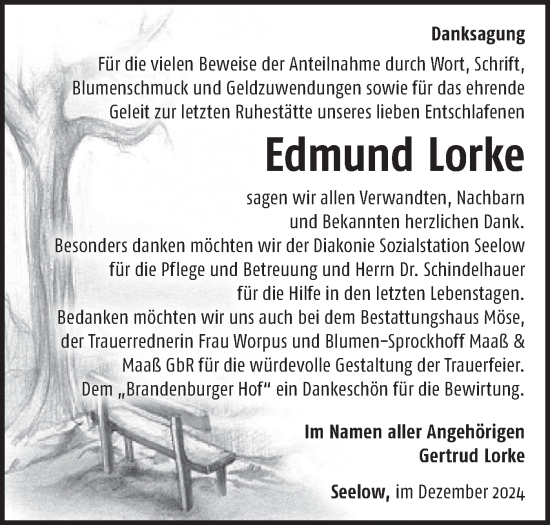 Traueranzeige von Edmund Lorke von Märkische Oderzeitung