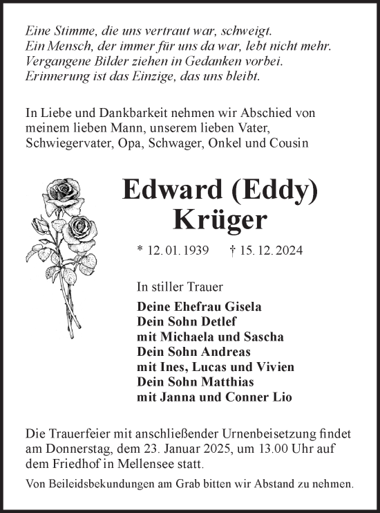 Traueranzeige von Edward Krüger von Märkische Oderzeitung