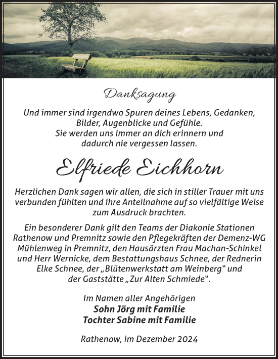 Traueranzeige von Elfriede Eichhorn von Märkische Oderzeitung