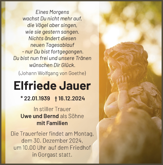 Traueranzeige von Elfriede Jauer von Märkische Oderzeitung