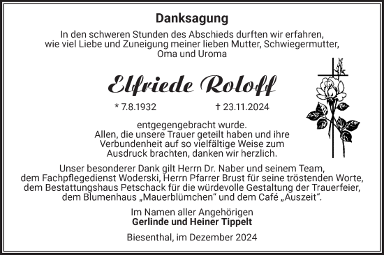 Traueranzeige von Elfriede Roloff von Märkische Oderzeitung