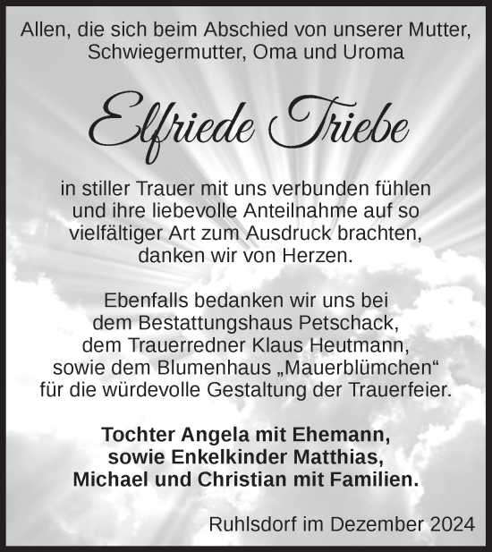 Traueranzeige von Elfriede Triebe von Märkische Oderzeitung