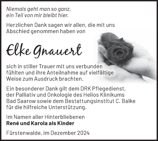 Traueranzeige von Elke Gnauert von Märkische Oderzeitung