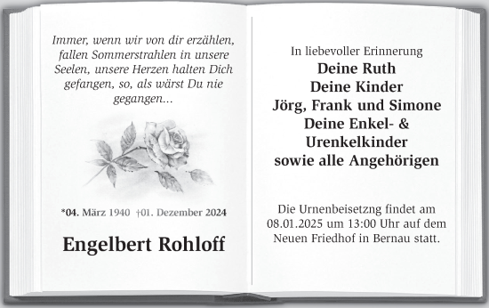 Traueranzeige von Engelbert Rohloff von Märkische Oderzeitung