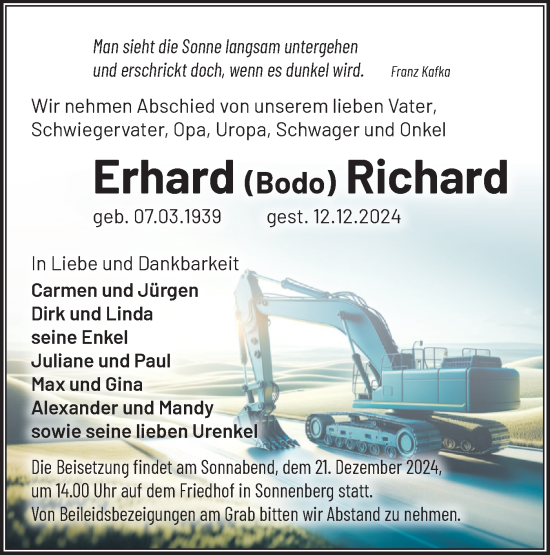 Traueranzeige von Erhard Richard von Märkische Oderzeitung