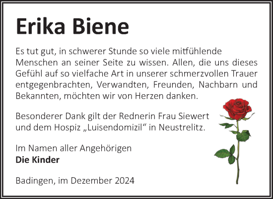 Traueranzeige von Erika Biene von Märkische Oderzeitung