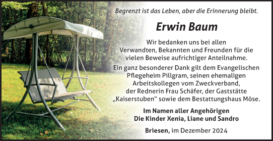 Traueranzeige von Erwin Baum von Märkische Oderzeitung