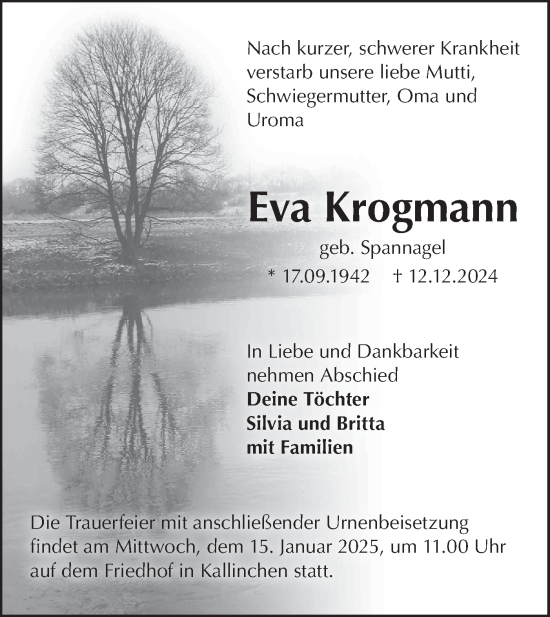 Traueranzeige von Eva Krogmann von Märkische Oderzeitung